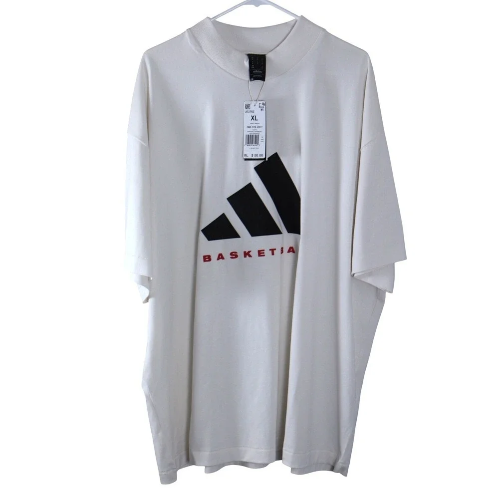 Adidas Basketball One Cotton Jersey‎ T-Shirt Cloud White XL Oversized Tee
